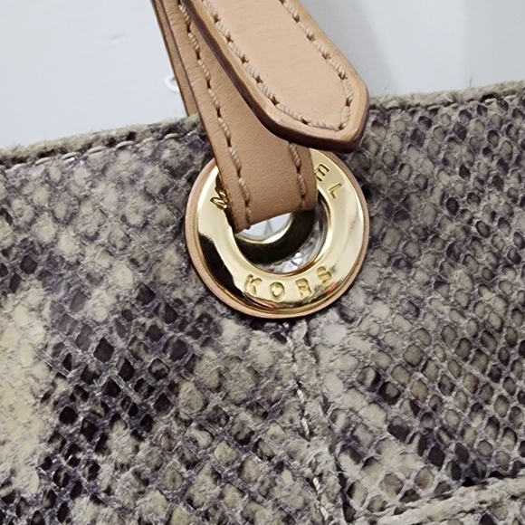 Michael Kors Snake Print Shoulder Bag - Tan and Brown - Picture 2 of 7